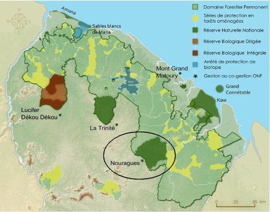 carte des espaces naturels protégés de Guyane
