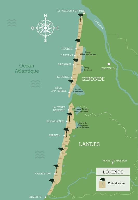 Représentation de la carte du littoral aquitain